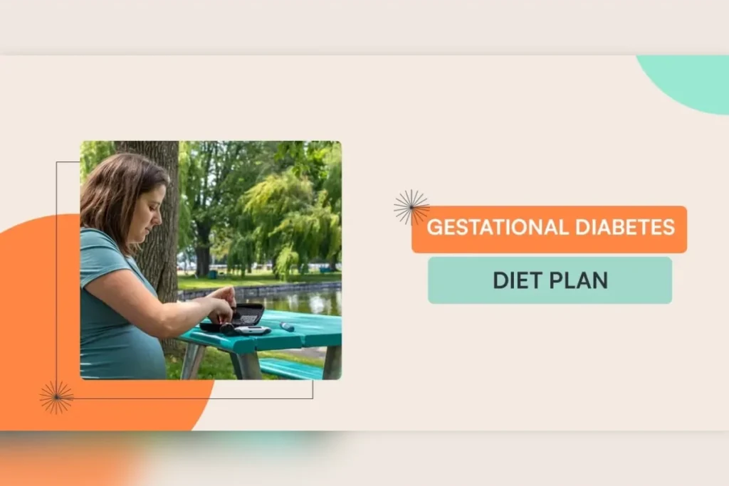 Pregnant woman following a gestational diabetes diet plan with healthy meals